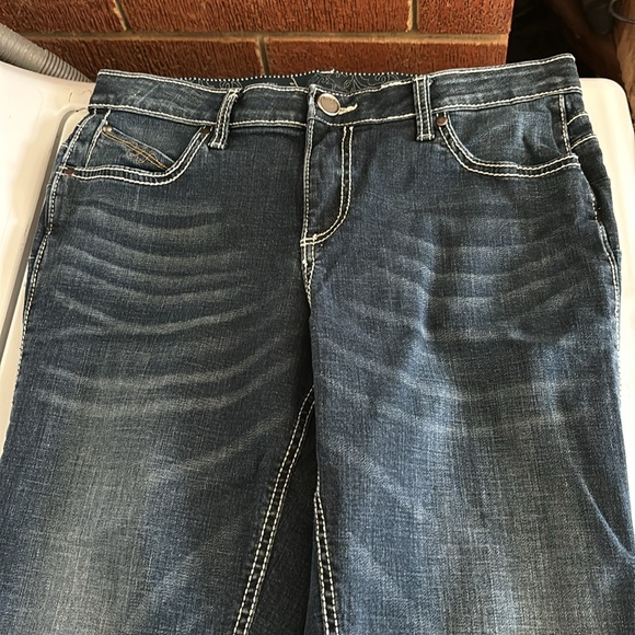 Wrangler Q-Baby No Gap Waistband Denim Dark Blue Jeans Embroidered Pockets 9/10 - Picture 11 of 16